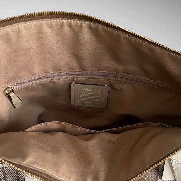 Coach Tan and Cream Checkered Tote Bag - Picture 7 of 13